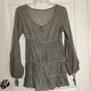 Women's Gray Tiered Long-Sleeve Peasant Top